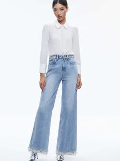 Alice and Olivia Willa Embellished Placket Top-Women Tops