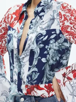 Alice and Olivia Willa Fitted Placket Bell Sleeve Top-Women Tops