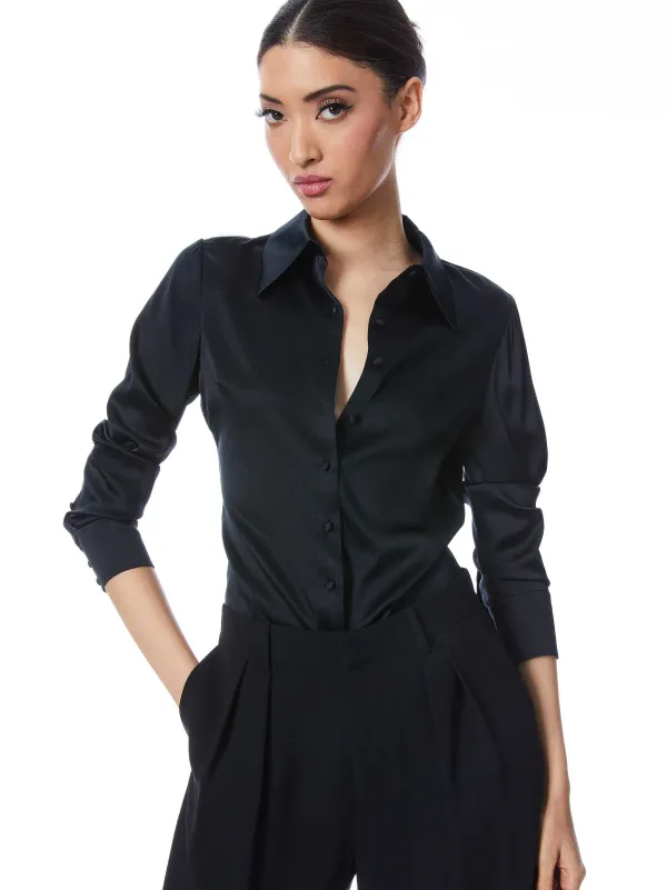 Alice and Olivia Willa Fitted Placket Top-Women Tops