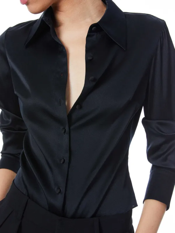 Alice and Olivia Willa Fitted Placket Top-Women Tops