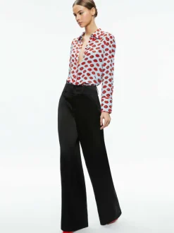 Alice and Olivia Willa Placket Top With Piping-Women Tops
