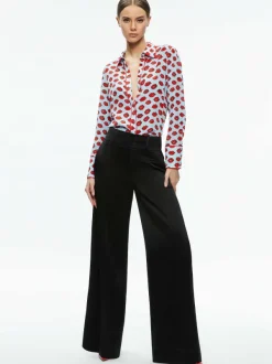 Alice and Olivia Willa Placket Top With Piping-Women Tops