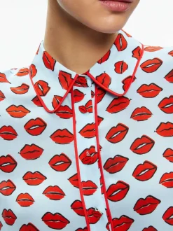 Alice and Olivia Willa Placket Top With Piping-Women Tops