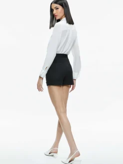 Alice and Olivia Willa Relaxed Placket Top With Piping Detail-Women Tops