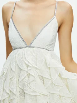 Alice and Olivia Wilmarie Embellished Lace Ruffle Mini Gown-Women Dresses