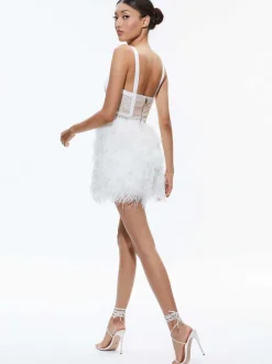 Alice and Olivia Xia Sheer Bustier Feathered Mini Dress-Women Dresses