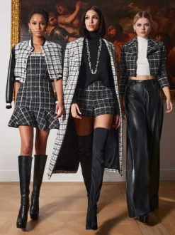 Alice and Olivia Yardley Cropped Fray Hem Jacket + Donald Tweed Short-Women Matching Sets