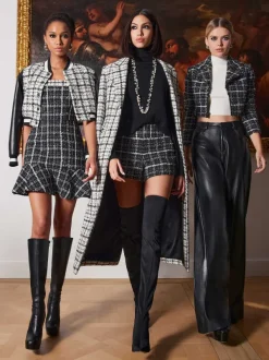 Alice and Olivia Yardley Cropped Fray Hem Jacket + Donald Tweed Short-Women Matching Sets