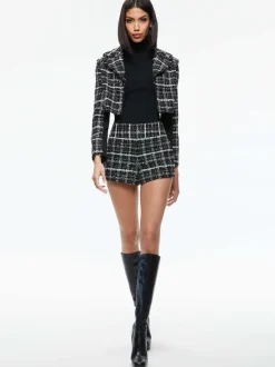 Alice and Olivia Yardley Cropped Fray Hem Jacket-Women Jackets + Coats