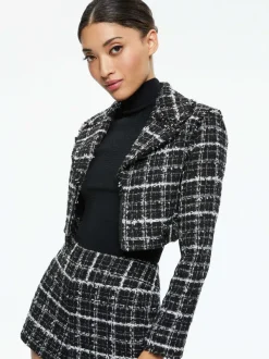 Alice and Olivia Yardley Cropped Fray Hem Jacket-Women Jackets + Coats