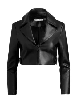 Alice and Olivia Yardley Leather Cropped Jacket-Women Jackets + Coats