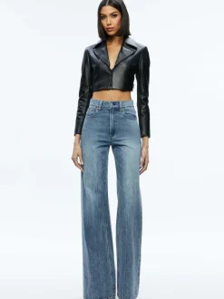 Alice and Olivia Yardley Leather Cropped Jacket-Women Jackets + Coats