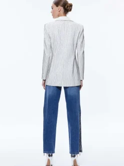 Alice and Olivia Yona Pinstripe Embellished Blazer-Women Jackets + Coats