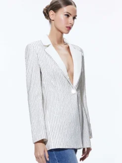 Alice and Olivia Yona Pinstripe Embellished Blazer-Women Jackets + Coats