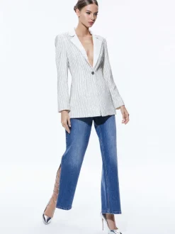 Alice and Olivia Yona Pinstripe Embellished Blazer-Women Jackets + Coats