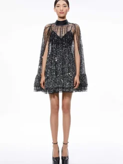 Alice and Olivia Zenon Sequin Cape Mini Dress-Women Dresses