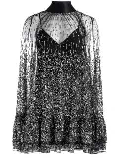 Alice and Olivia Zenon Sequin Cape Mini Dress-Women Dresses