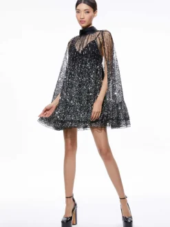 Alice and Olivia Zenon Sequin Cape Mini Dress-Women Dresses